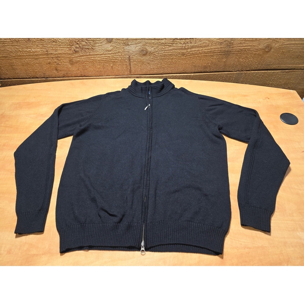 Jack Nicklaus Mens XL Black 100% Merino Wool Full Zip Mock Neck Sweater